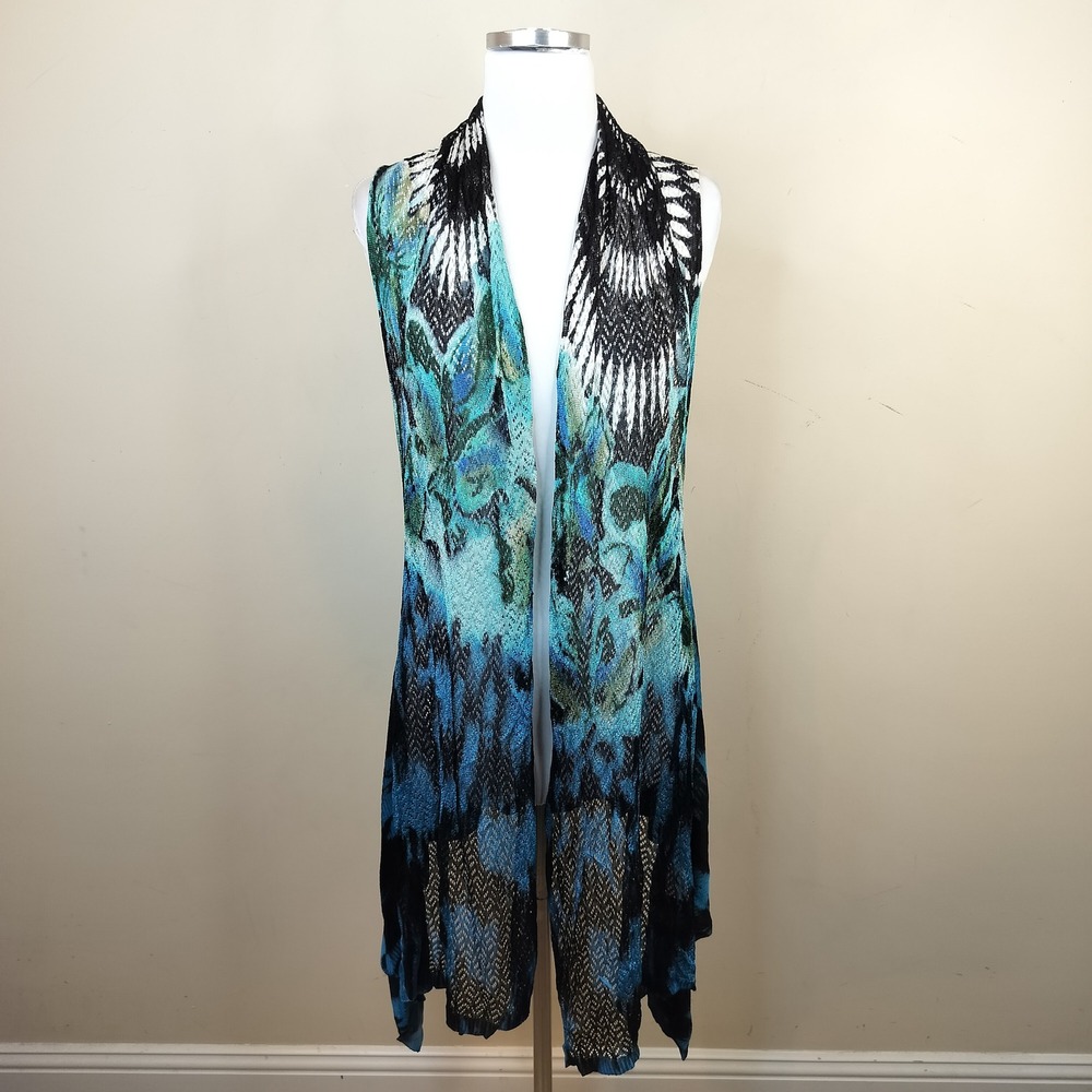 Dor Dor Couture Open Front Cardigan Vest Large Abstract Floral Draped Artsy
